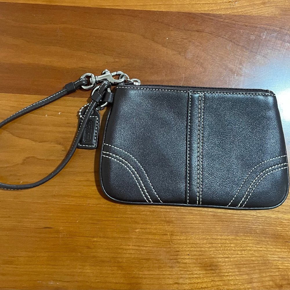 Dark Brown Leather Coach Wristlet